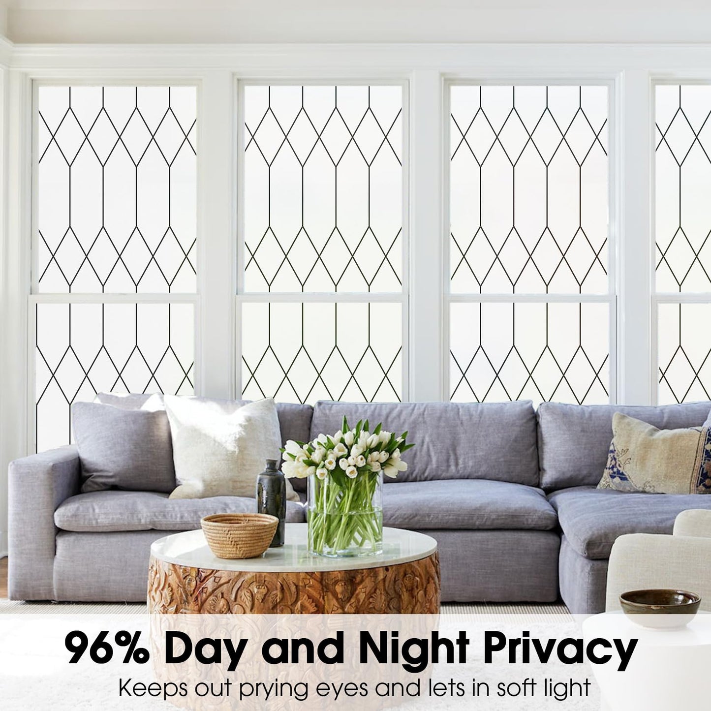 Coavas Window Films for Privacy, Frosted Glass Static Cling Window Stickers Non Adhesive, Decorative Window Coverings Sun Blocking Window Tint for Home Office Door 23.6 x 78.7 in, 60 x 200 cm
