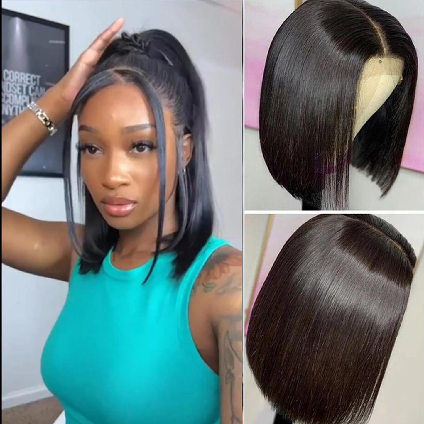 Bob Wig Human Hair 12 Inch 5x5 Lace Front Wigs For Black Women 150% Density Brazilian Virgin Hair Short Bob Wigs Natural Color Pre Plucked With Baby Hair Straight Hair Wigs