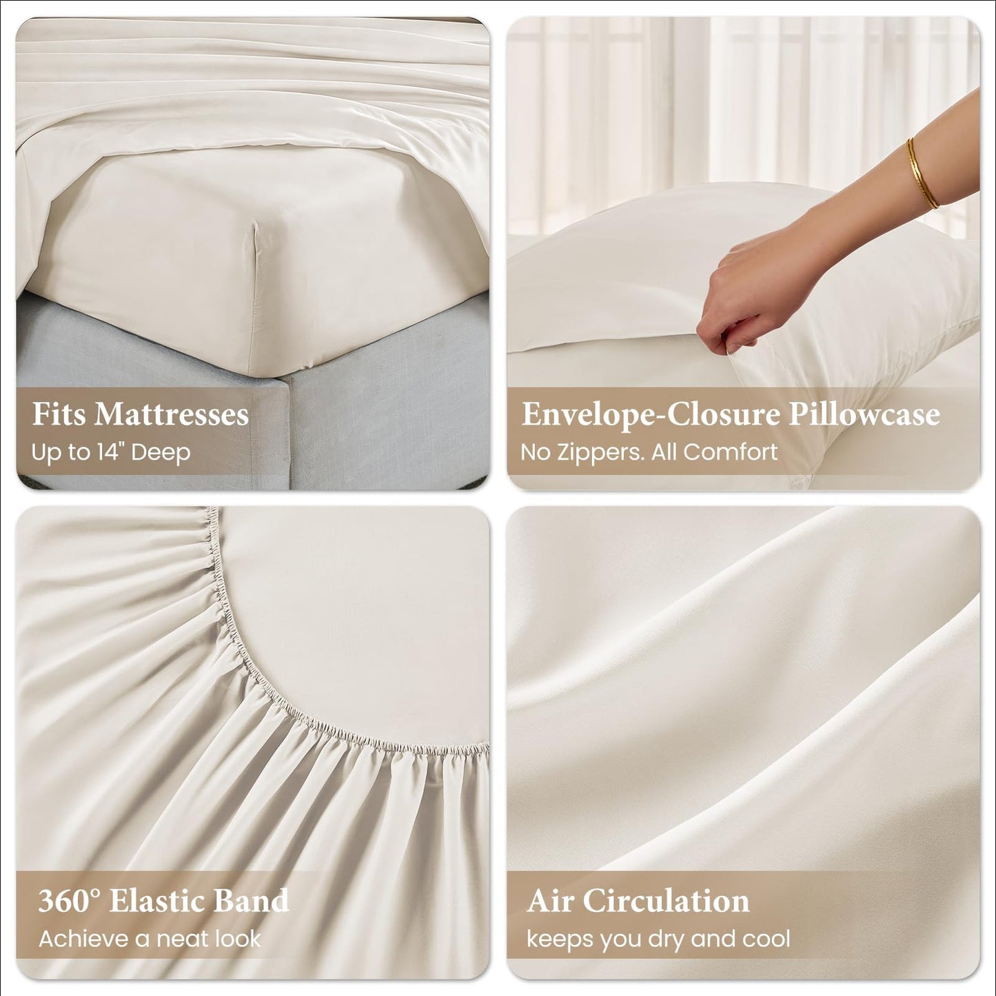 JOLLYVOGUE Queen Size Bed Sheet Set - 4 Piece Bed Sheets Set with Deep Pocket - Soft Breathable & Cooling - Resists Shrinkage & Fading Draps Queen - Easy Care (Beige)