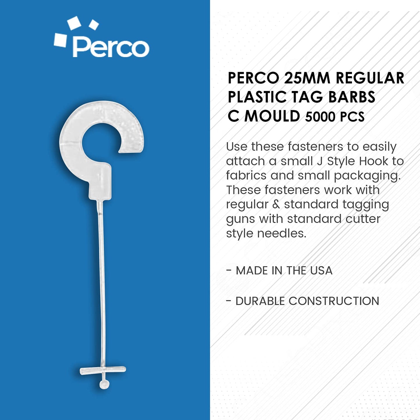 Perco 1- Inch 25mm J Hook Standard Tagging Attachments Fasteners Tag Pins (5,000 Barbs)