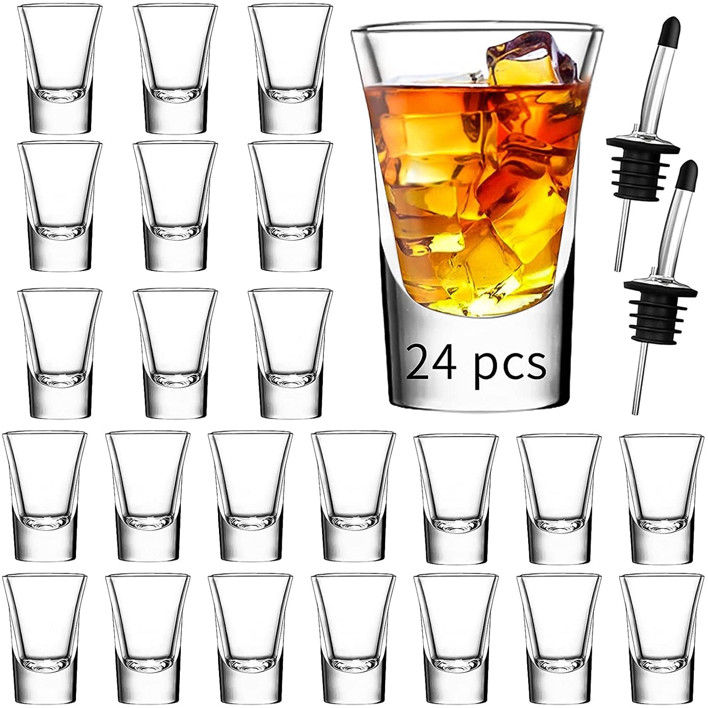 Shot Glasses Set of 24-1.2 OZ Clear Shot Glass with Heavy Base, Rock Shot Glasses Bulk for Cocktail, Vodka, Espressos, Liqueurs, Tequila and Desserts