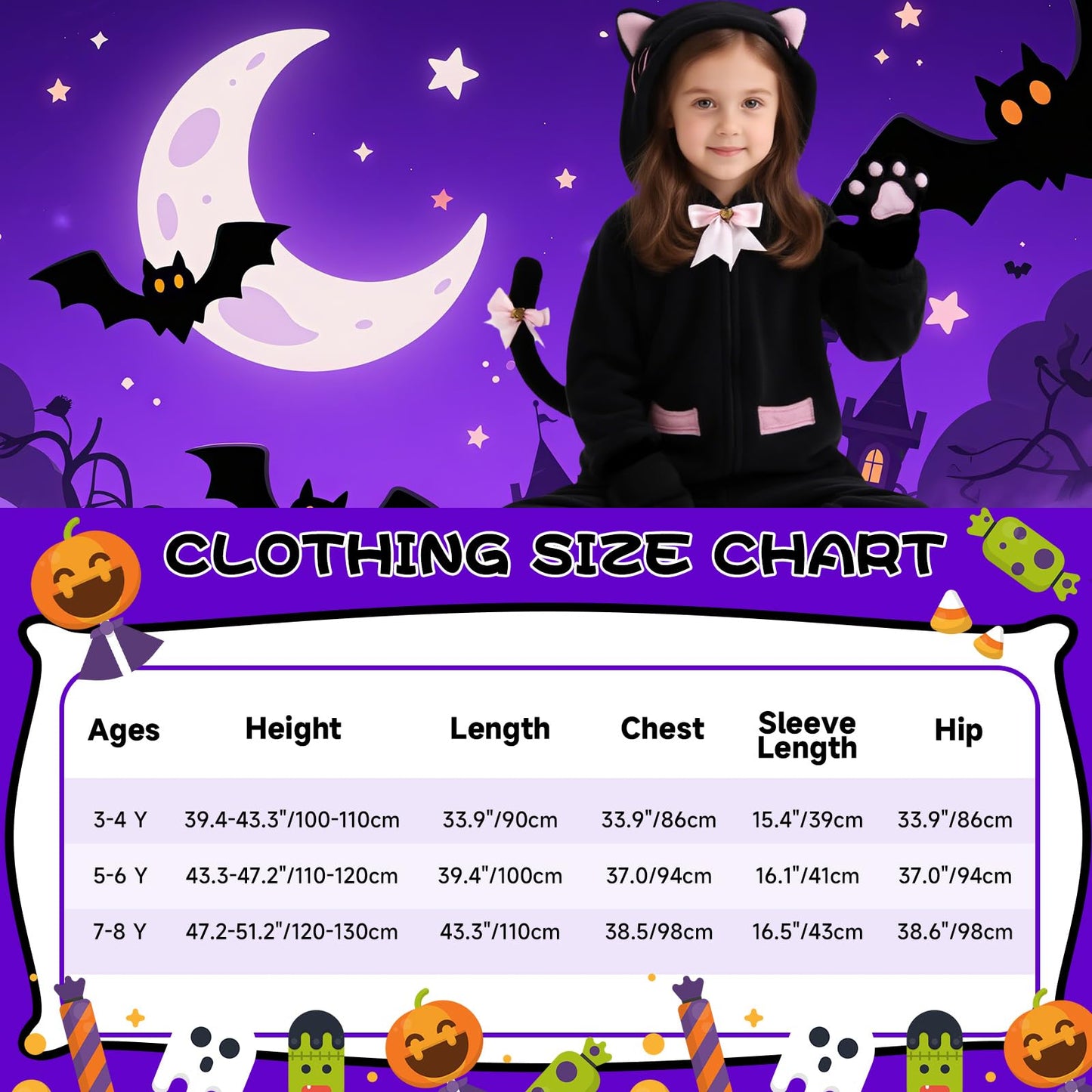 ANPHILE Kids Cat Costumes for Girls, Black Cat Costume for Girl with Cute Kitty Purse Bag, Halloween Costumes for Girls Kids