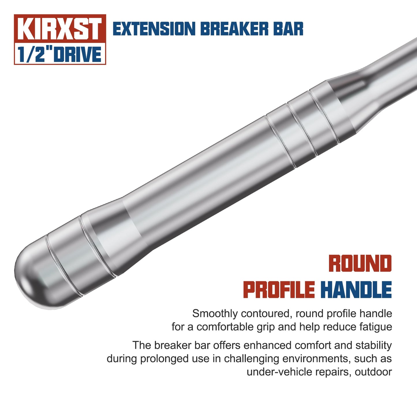25-Inch 1/2” Drive Breaker Bar, 250° Rotatable Head, Heavy Duty Extension Breaker Bar, Ball Lock Function, Laser Marking, Mechanical Work, Automobile and Motorcycle Maintenance and Repair