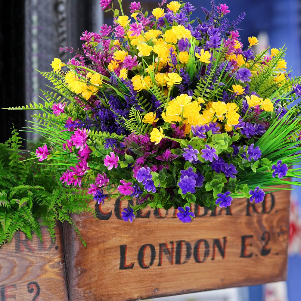 ZEOSTAR 20 Bundles Artificial Flowers Outdoor No Fade UV Resistant Fake Plants Faux Flowers for Garden Patio Porch Window Box Home Wedding Farmhouse Hanging Décor