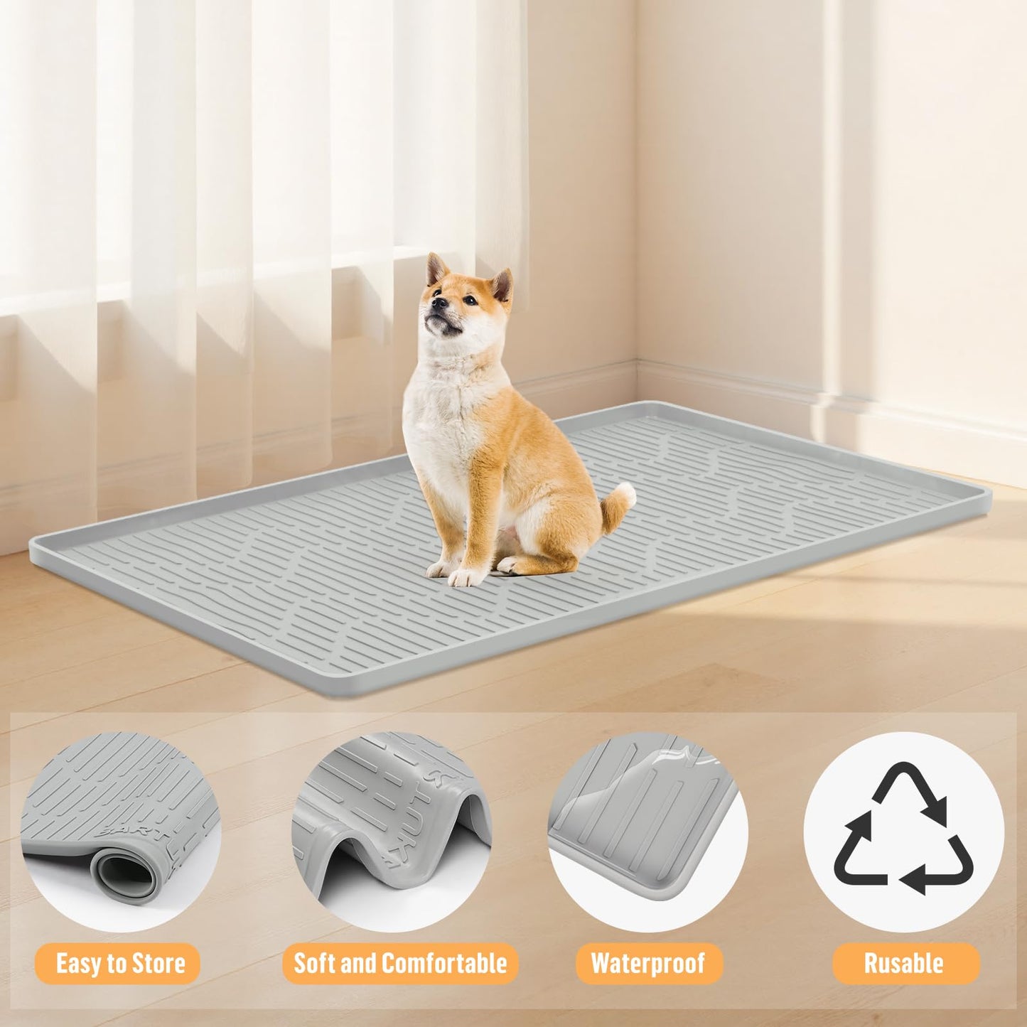 Bartuke Silicone Dog Crate Pad Liner, 117x81cm Pet Crate Mat for Dog Cages, Kennel Mat with Raised Edge, Waterproof, Leakproof, Easy to Clean