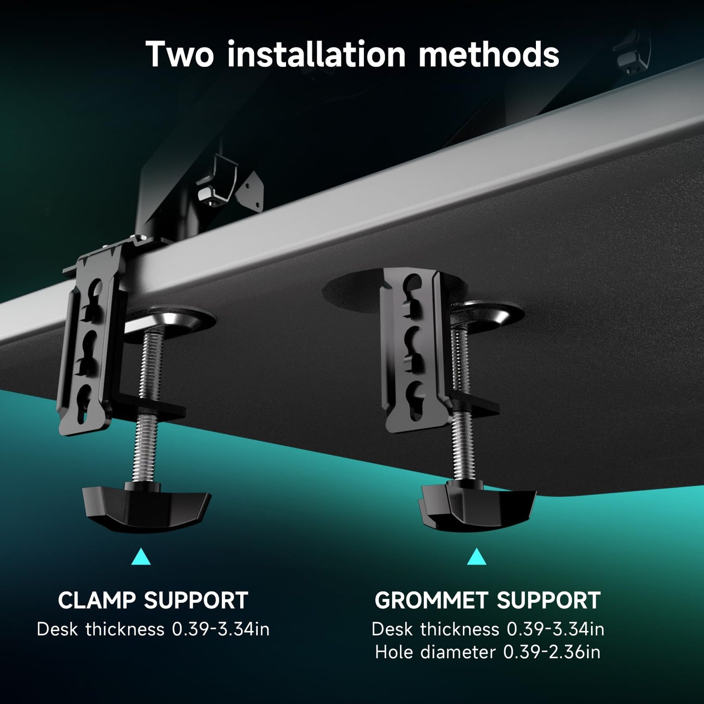 Pholiten 2 in 1 Laptop Desk Mount with Gas Spring Arm, Monitor Laptop Stand for 12-17 Inch Notebook and 13-32 Inch Computer Screen, Holds 22lbs, Full Motion with Vented Tray