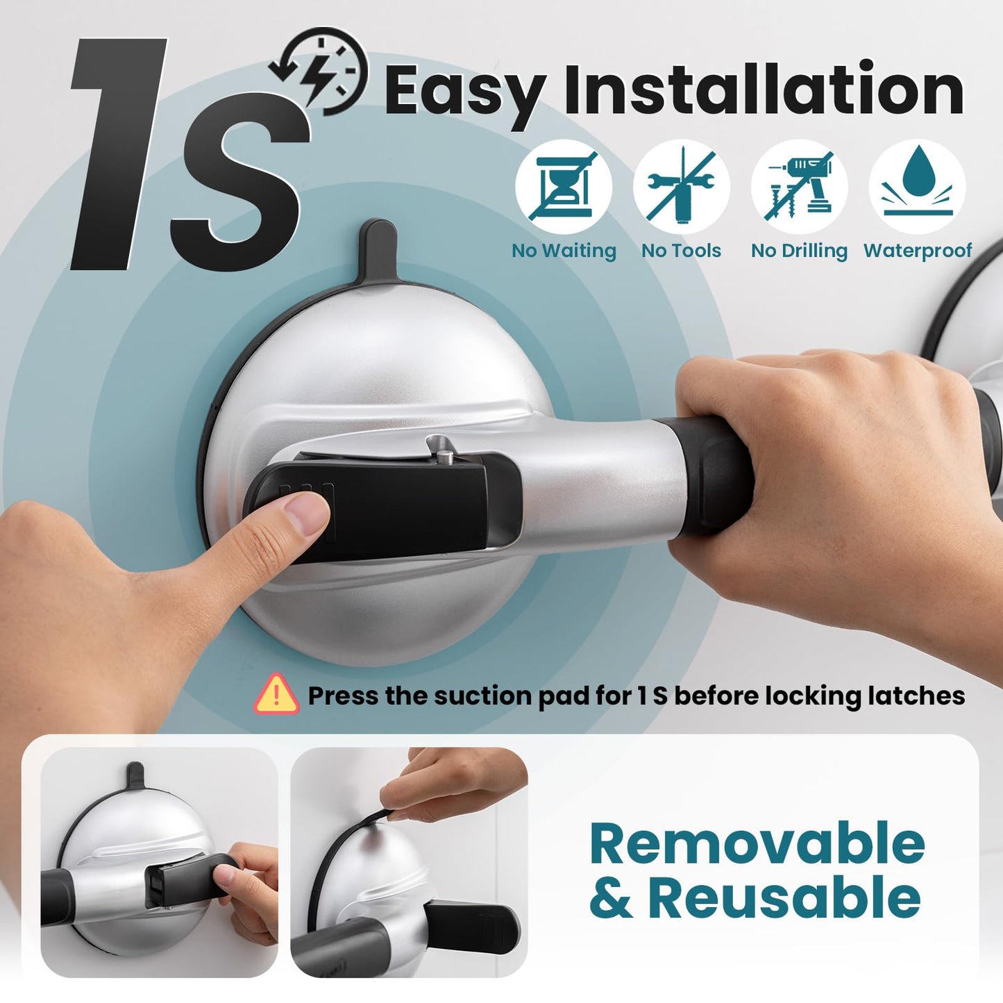 TAILI Grab Bars for Bathtubs and Showers,2 Pack Shower Handles for Elderly Suction,Maximum 330lbs,Shower Grab Bar with Upgraded Rubber Suction Cups, Safety Grip for Senior, No Drilling Removable,Black