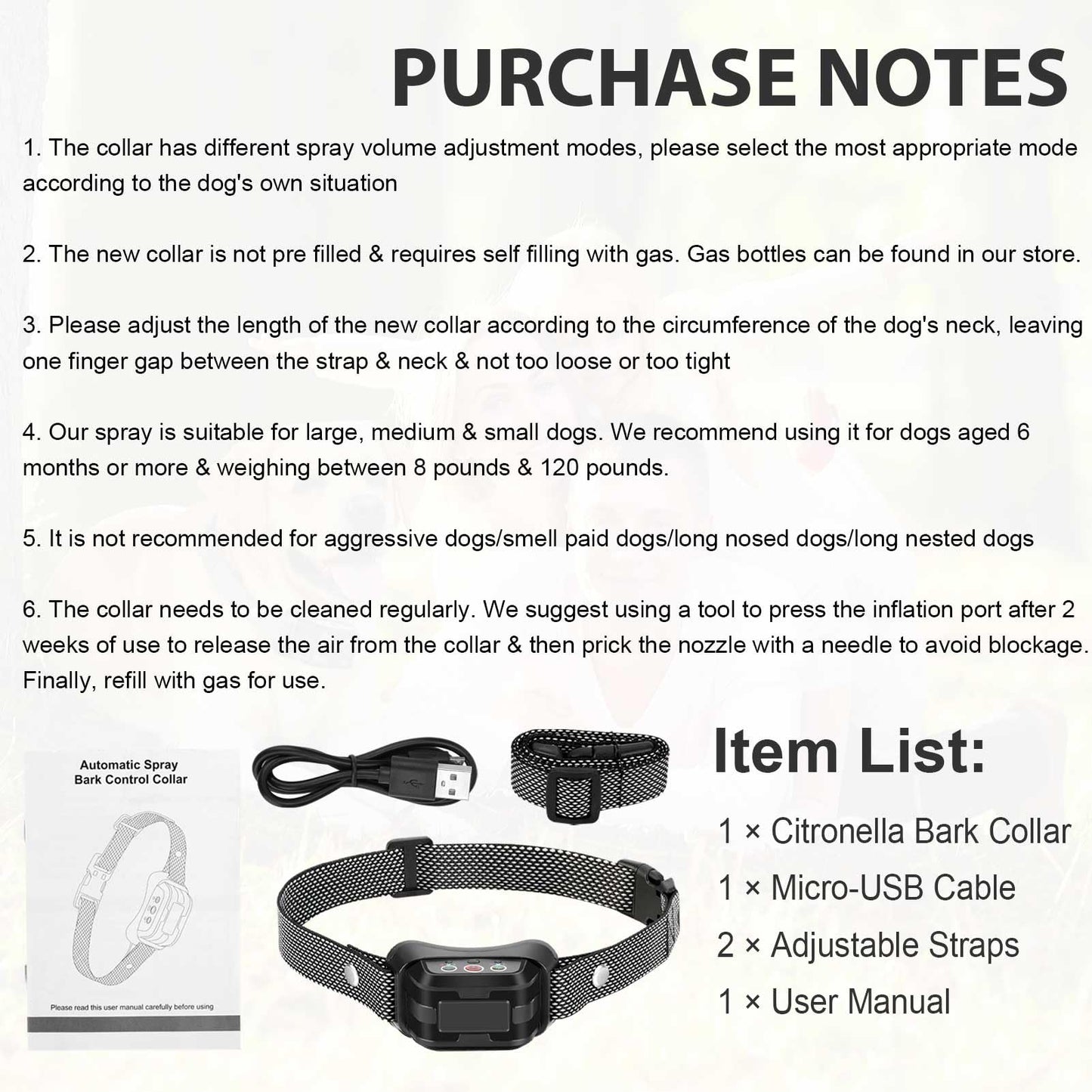 Citronella Bark Collar [No Citronella Refill] Citronella Dog Collar, Level 3 Sensitivity Adjustable Citronella Dog Bark Collar, Safer Anti Barking Control Spray Collar for L/M/S Dogs