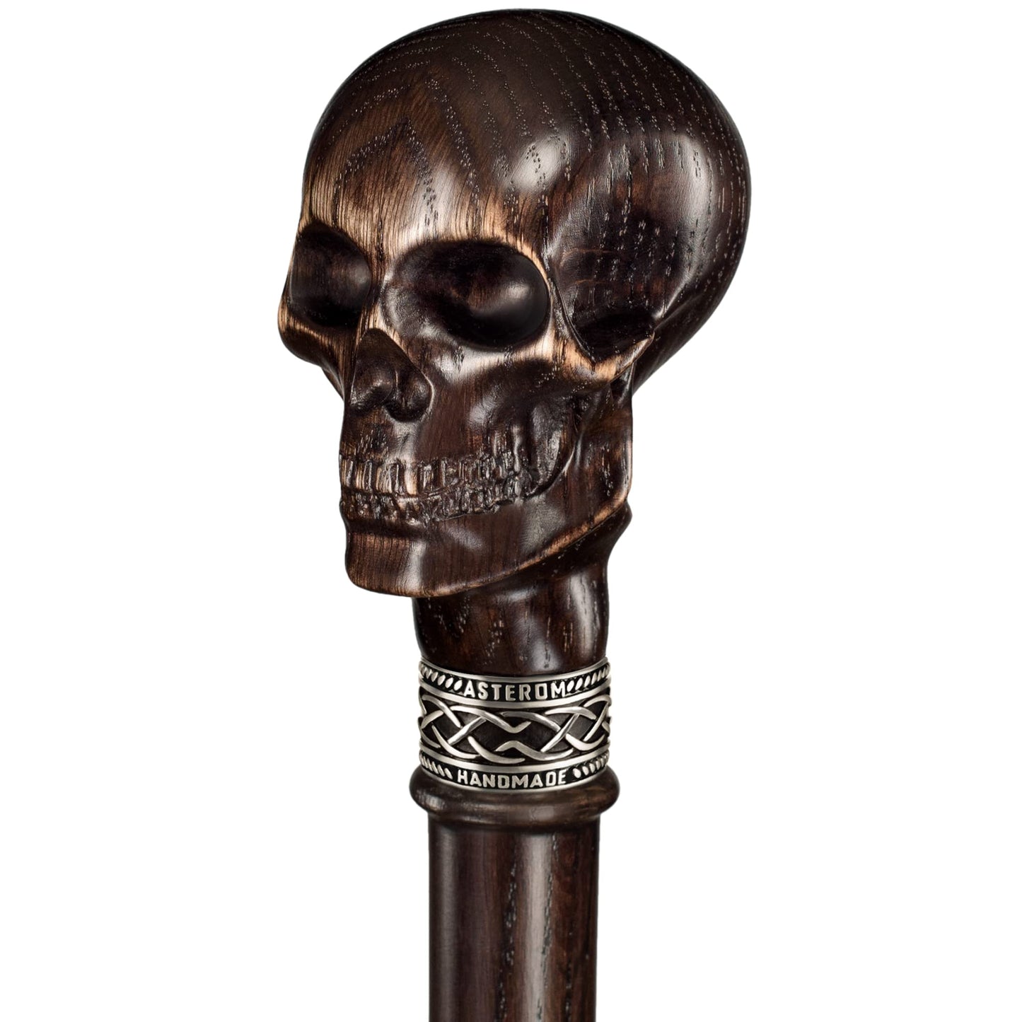 Asterom Unique Carved Wood Walking Cane for Men and Women - Yorick - Handmade Skull Walking Stick Cool Gothic Cane