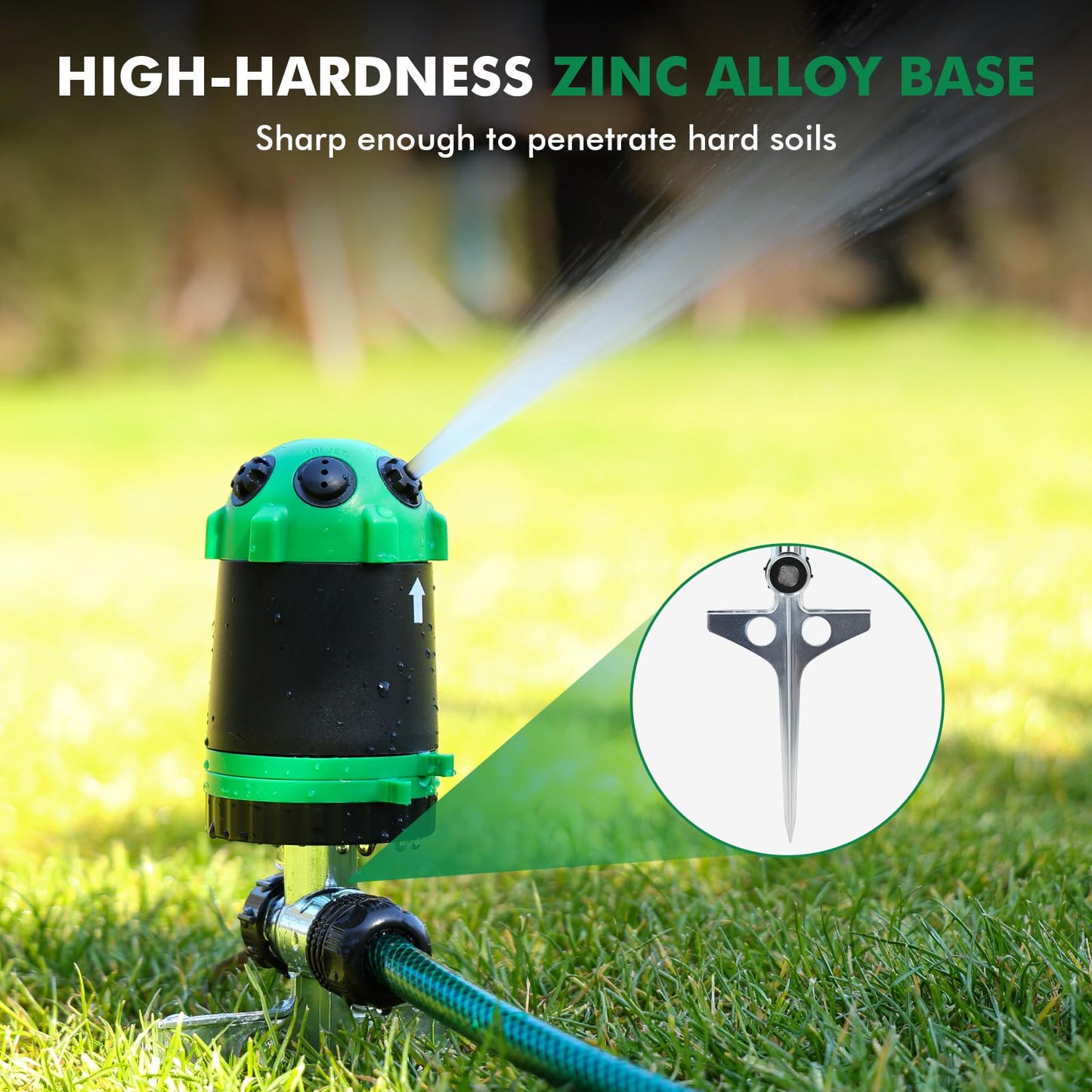 RESTMO Gear Drive Sprinkler with Metal Spike Base, 6-Pattern Multi-Adjustable Lawn Sprinklers for Yard, Heavy Duty Watering System for Garden Plant, Flower Bed and Large Area Watering