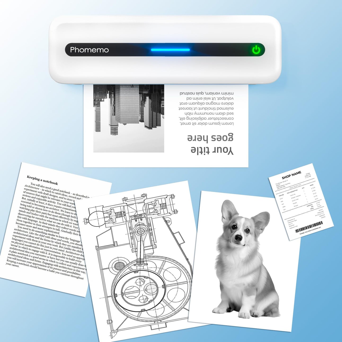 Phomemo M832 Thermal Paper 8.5" x 11", 4 Rolls US Letter Thermal Printer Paper, Quick-Dry Thermal Roll Paper Compatible with M832D M832 M834 M835 A285M Portable Printer