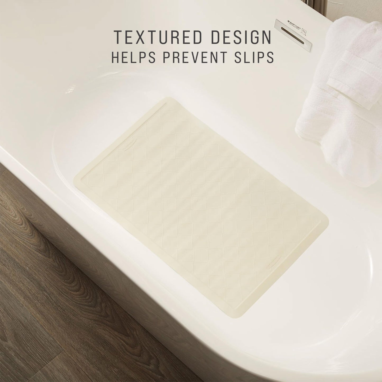Rubbermaid Commercial Products Bath Tub and Shower Mat | Large - 28 x 16 in. | White | Machine Washable | Safti-Grip Non-Slip Bathroom Mat with Suction Cups for Home/Hotel/Shower/Bathtub