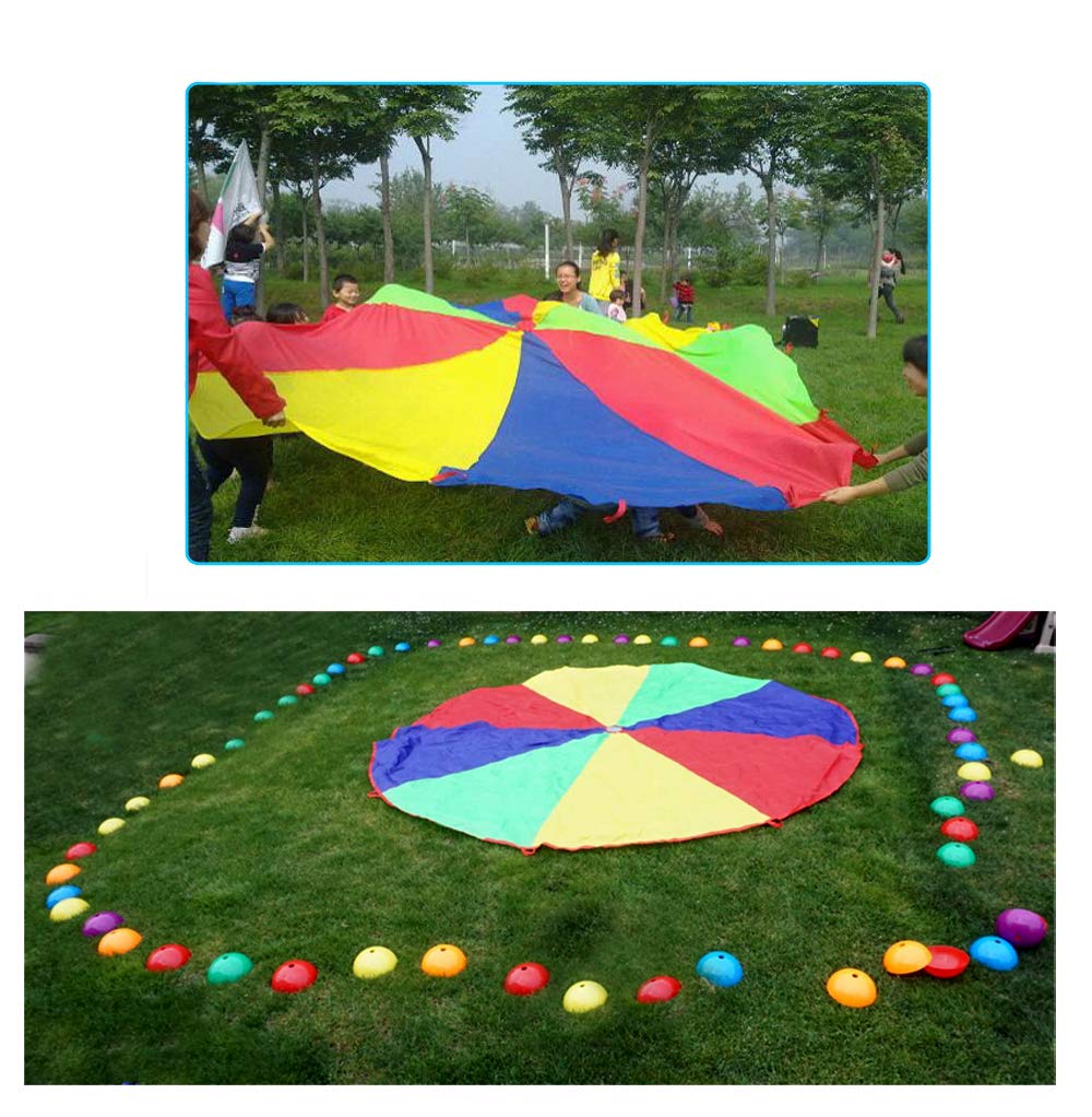 AMYESE 13ft Rainbow Parachute with 20 Handles for Kids Outdoor Party Games, Team Building Play Parachute Group Cooperative Team Game Toy, Family Get-Together Entertainment