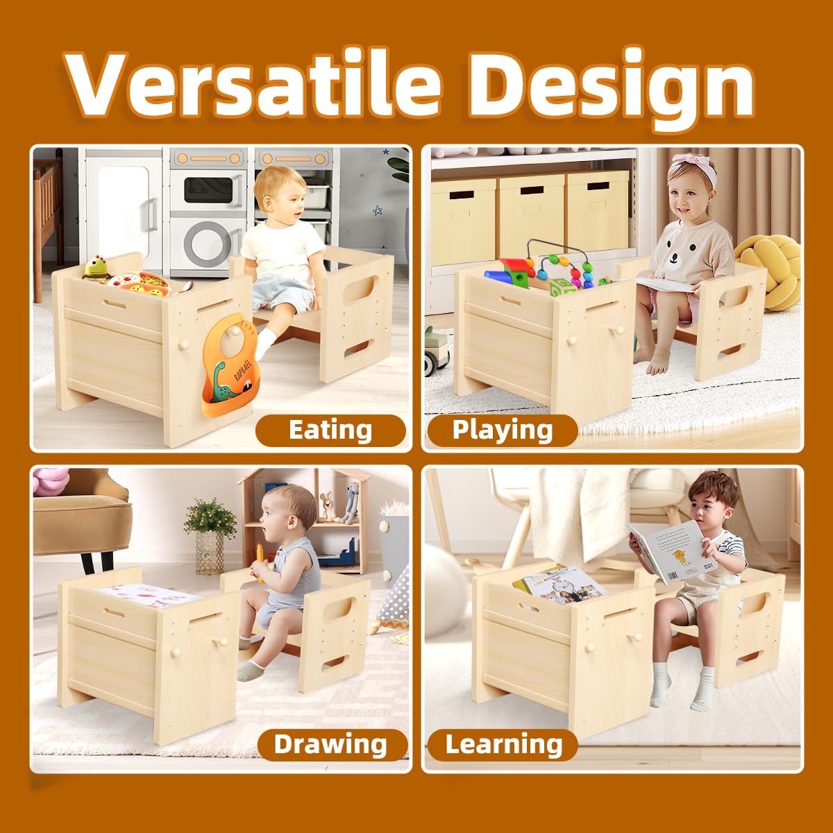Old Canal Montessori Weaning Table and Chair Set, Adjustable Kids Table and Chair Set, Easy to Wipe Children Activity Table for for Eating, Reading & Playing, Montessori Kids Furniture for Home