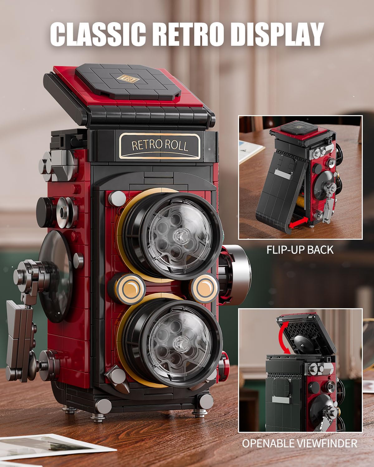 TYCOLE Retro Camera Building Blocks Sets with Lights, DIY Building Toys with Twin-Lens Reflex Design, Creative Collectible Model for Home Decor, Birthday Gift for Adults & Boys Age 8-12(719Pcs)
