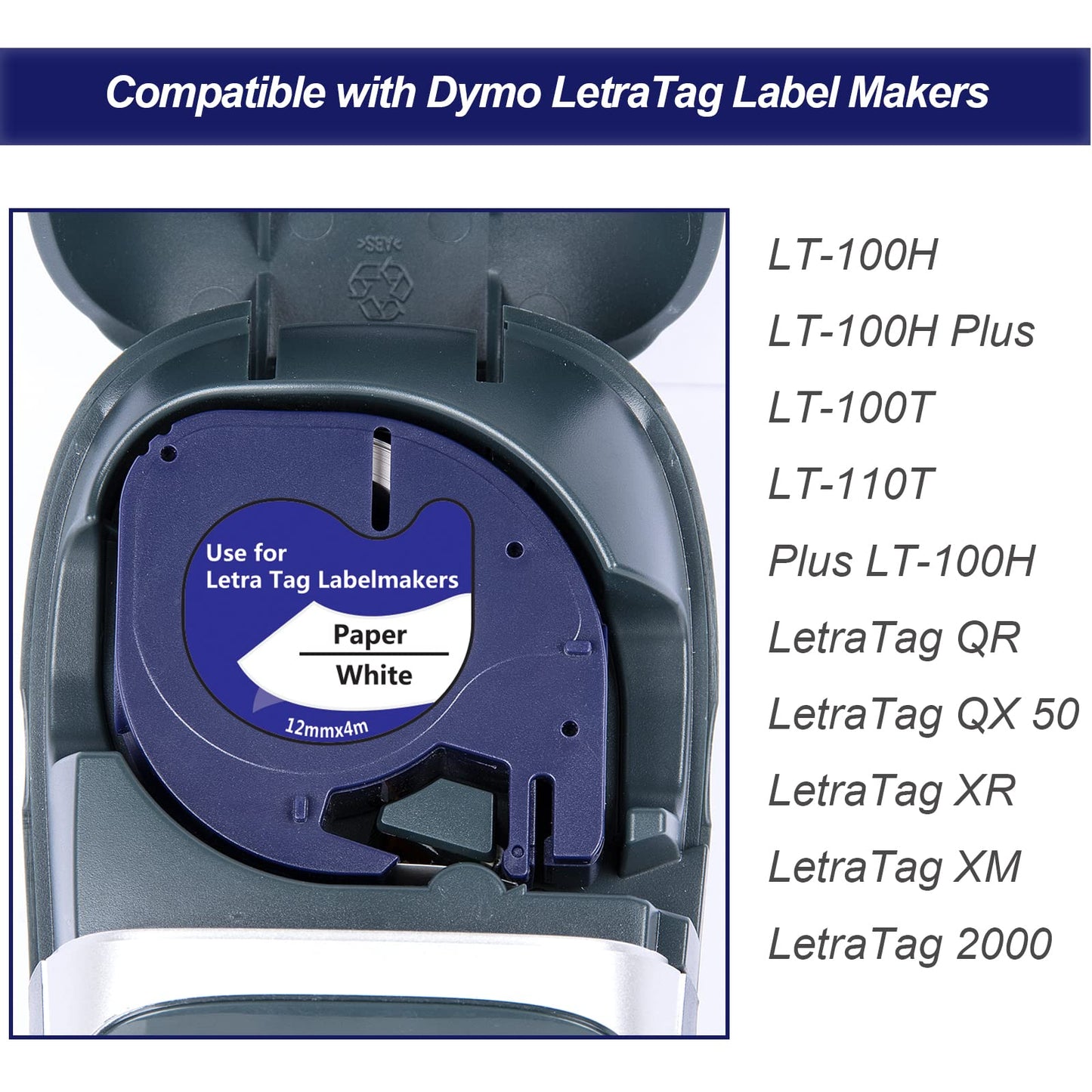 Weemay 18 Pack 91330 Paper Label Cassette Replacement for Dymo Letratag Refills 91330 Self-Adhesive White Paper Tape 10697 for Letra Tag LT-100T LT-100H LT-110T QX50 Label Maker, 12mm x 4m (1/2"x13')
