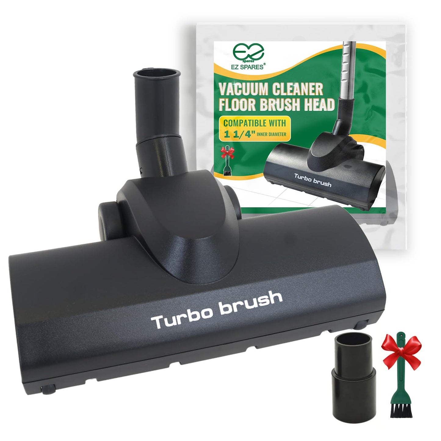 EZ SPARES Compatible with Universal Vacuum Cleaner Turbo Floor Brush Head 1 1/4" 32mm Turbo Brush with Longer Wiper Hardwood Flooring Big Wheel Fits Most Vacuum Brands