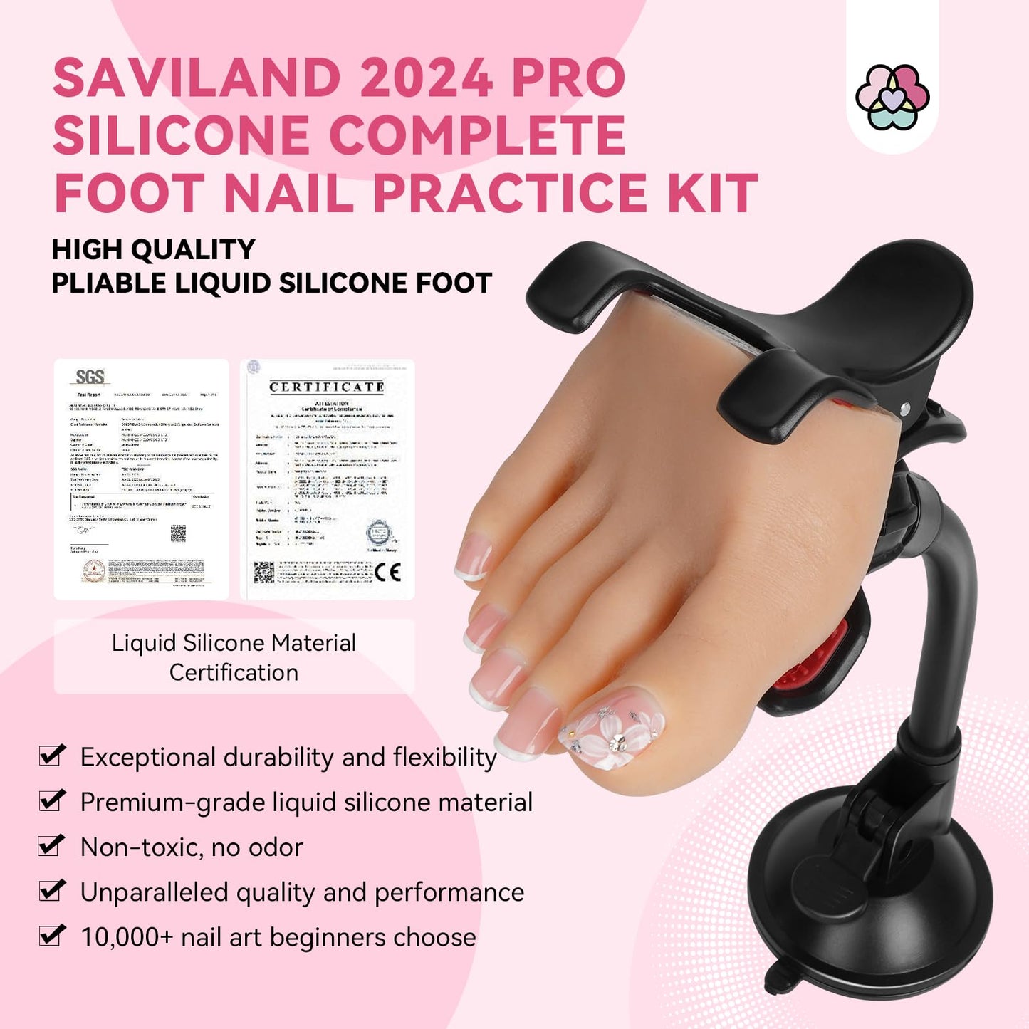 SAVILAND Silicone Foot for Nail Practice: 2025 Upgraded UP-TO-REAL Flexible Nail Foot Bendable Nail Foot Mannequin Table Clip Practice Foot Acrylic Nails Toe Fake Feet Salon Nail Art Learner (Right)