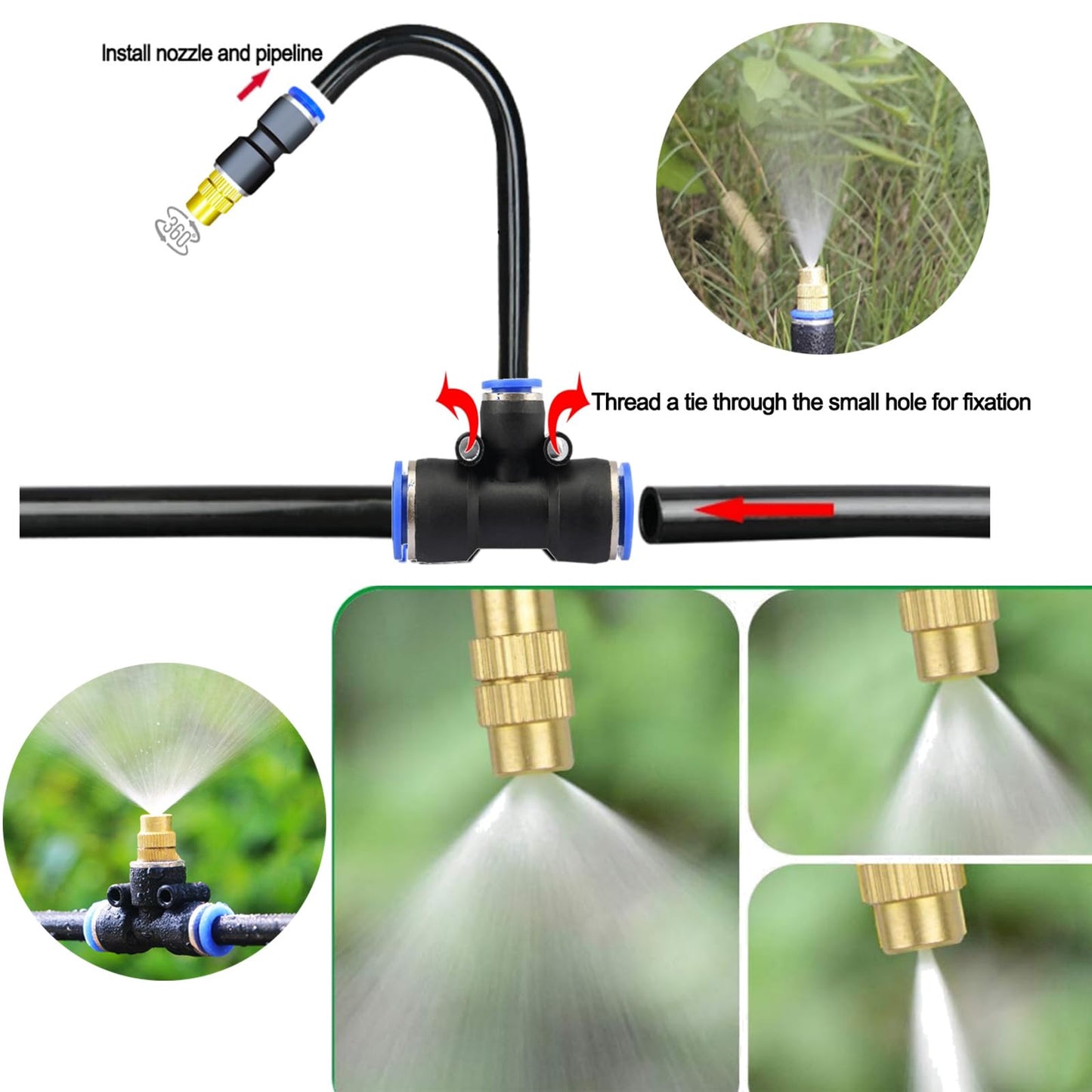 FUJINIRRI Update 82Ft Irrigation Copper Nozzle System, Automatic Irrigation Kit with Replaceable 360°Bendable Sprayer, Atomizing Copper Nozzle for Garden, Lawn, Patio & Yard