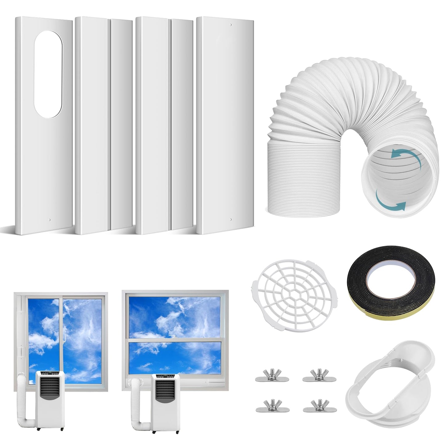 Portable Air Conditioner Window Kit with 5.9" Exhaust Hose, Portable AC Window Vent Kit for Sliding Window Seal with PVC Plate, Universal Coupler Fits 5.9 & 5.1 Inch Diameter Exhaust Hose