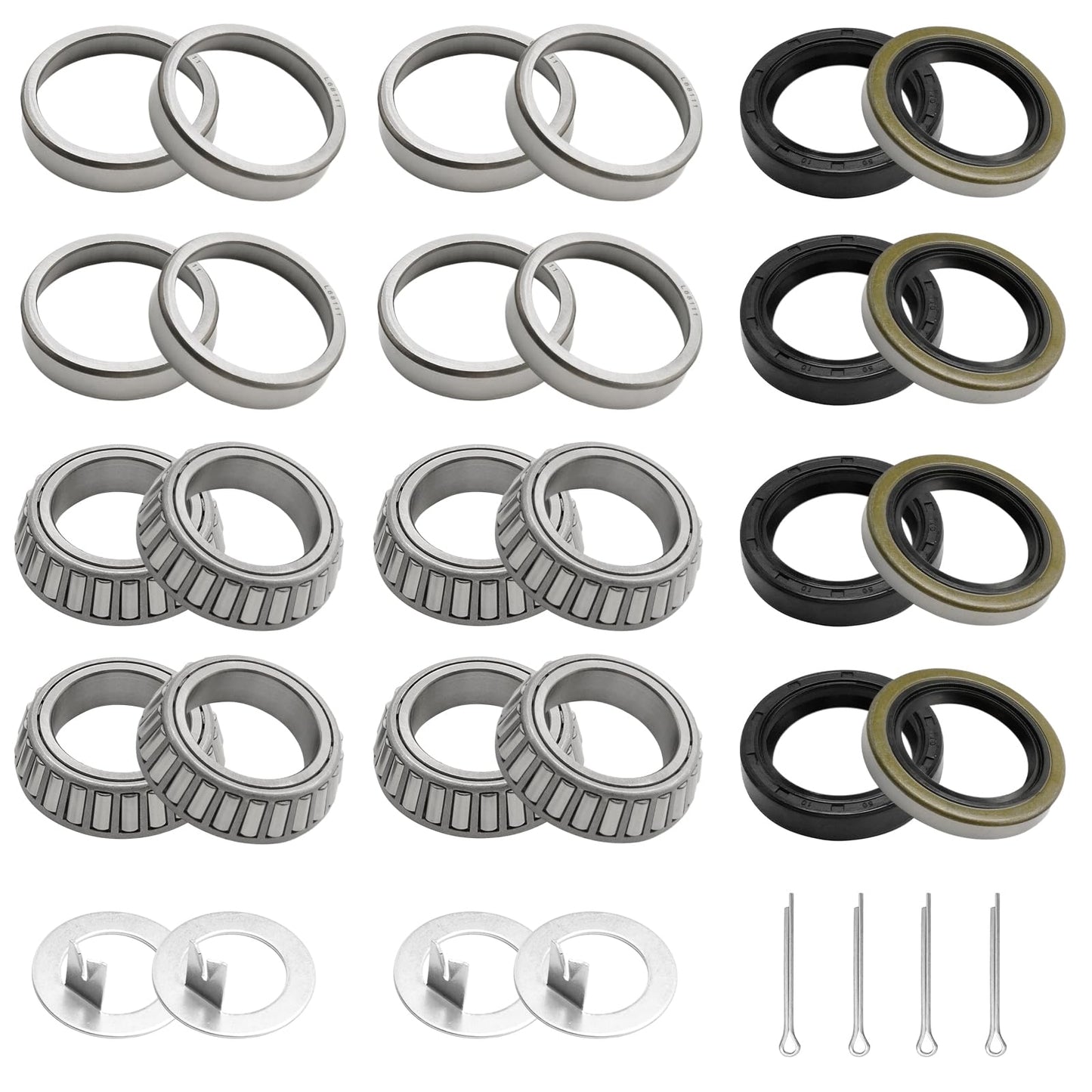DUZFOREI 4 Sets Trailer Hub Bearing Kits with Dust Caps Grease Seals Spindle Nuts Washers, Replacement for 3500 Lb 1-1/16 to 1-3/8 Inch Trailer Axle Spindle EZ-Lube, Replace L68149 L44649