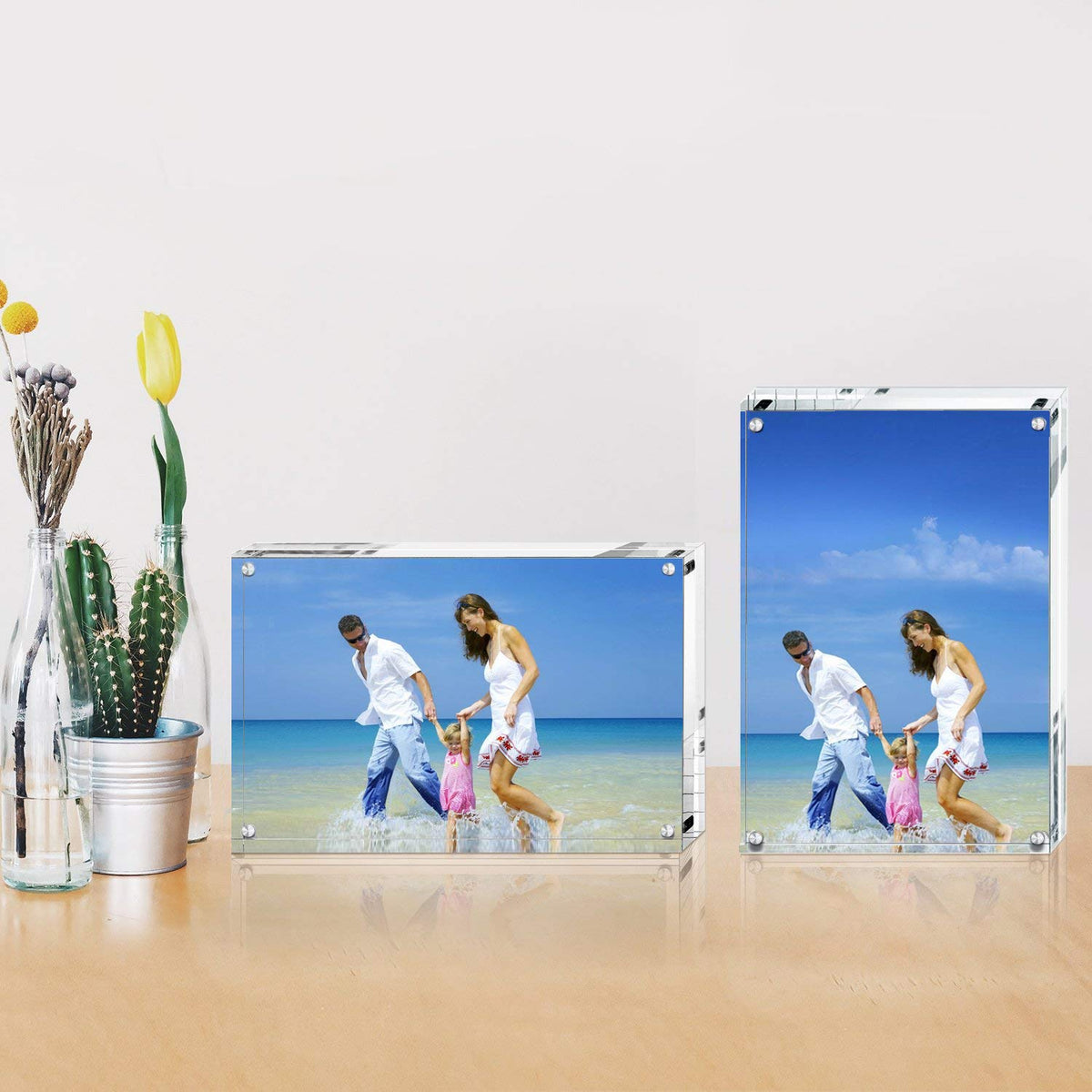 5x7 Acrylic Photo Frame, Magnetic Picture Frames, 10 + 10MM Thickness Stand in Desk Table, Clear (5 Pack)