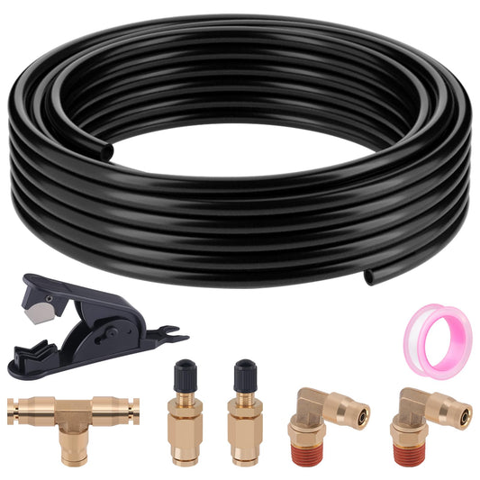 1/4" Air Line Service Kit for Air Bags Suspension Kit with Brass DOT Air Brake Fittings,1/4 DOT Air Fittings, 30 FT (9.1M) DOT Air Line PA Hose for Air Shock Line Kit Replacement Components