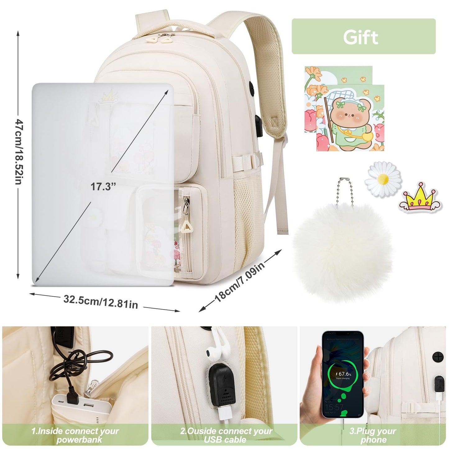 School Backpack for Teen Girls,Cute Backpacks for Women Aesthetic Bookbag Laptop Bag Back Pack for Middle School Laptop Bag Back Pack School Bag