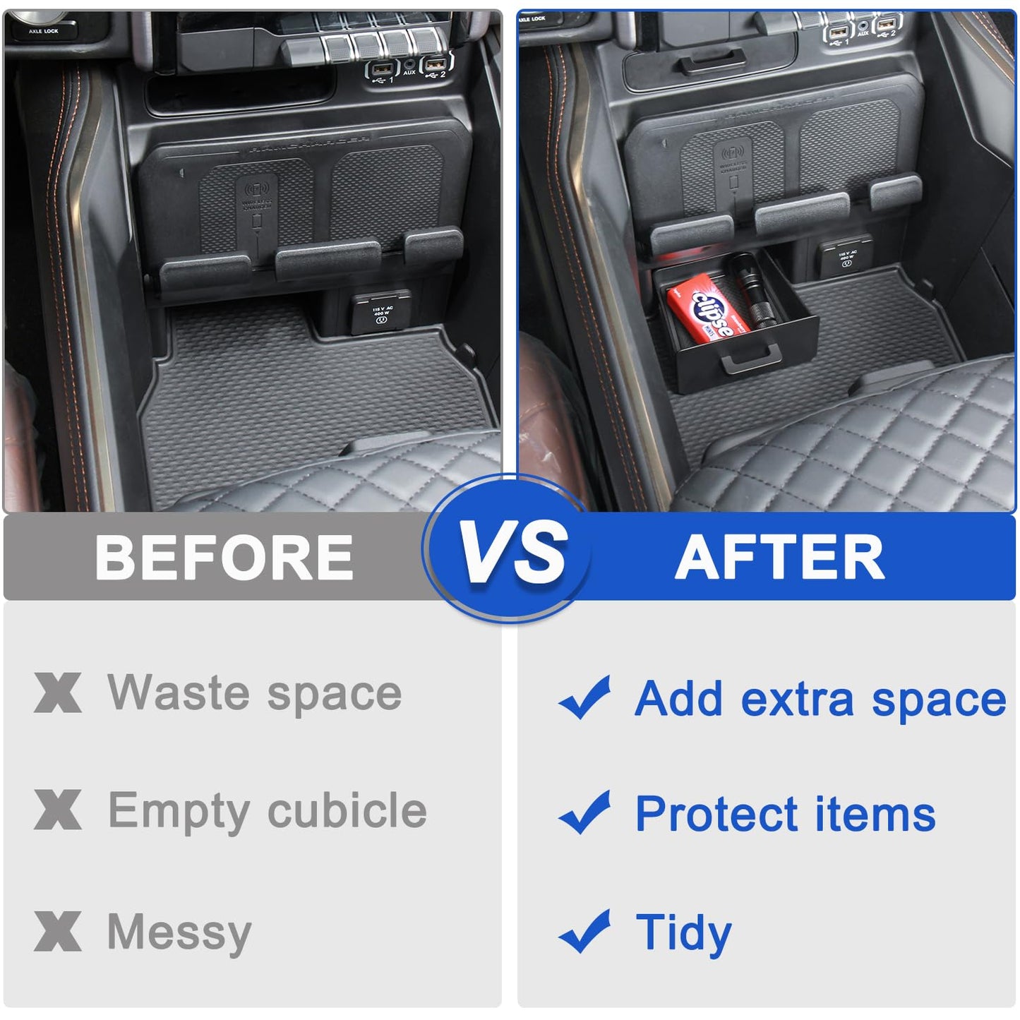 PIMCAR Removable Storage Drawer Tray Compatible with 2019-2026 Dodge RAM 1500 2500 3500 Center Console Storage Drawer Accessories Cubby Organizer Box ABS Plastic (Only Fit Models with Cubby)