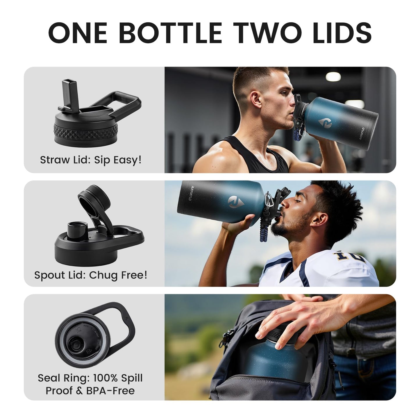 RAYMYLO 128oz Insulated Water Bottle, Triple Wall Vacuum Stainless Steel Water Bottles - Keeps Cold 48H, Reusable One Gallon Jug for Gym, Sports, Camping, Hiking,Travel, Starry Sky-Indigo/Black