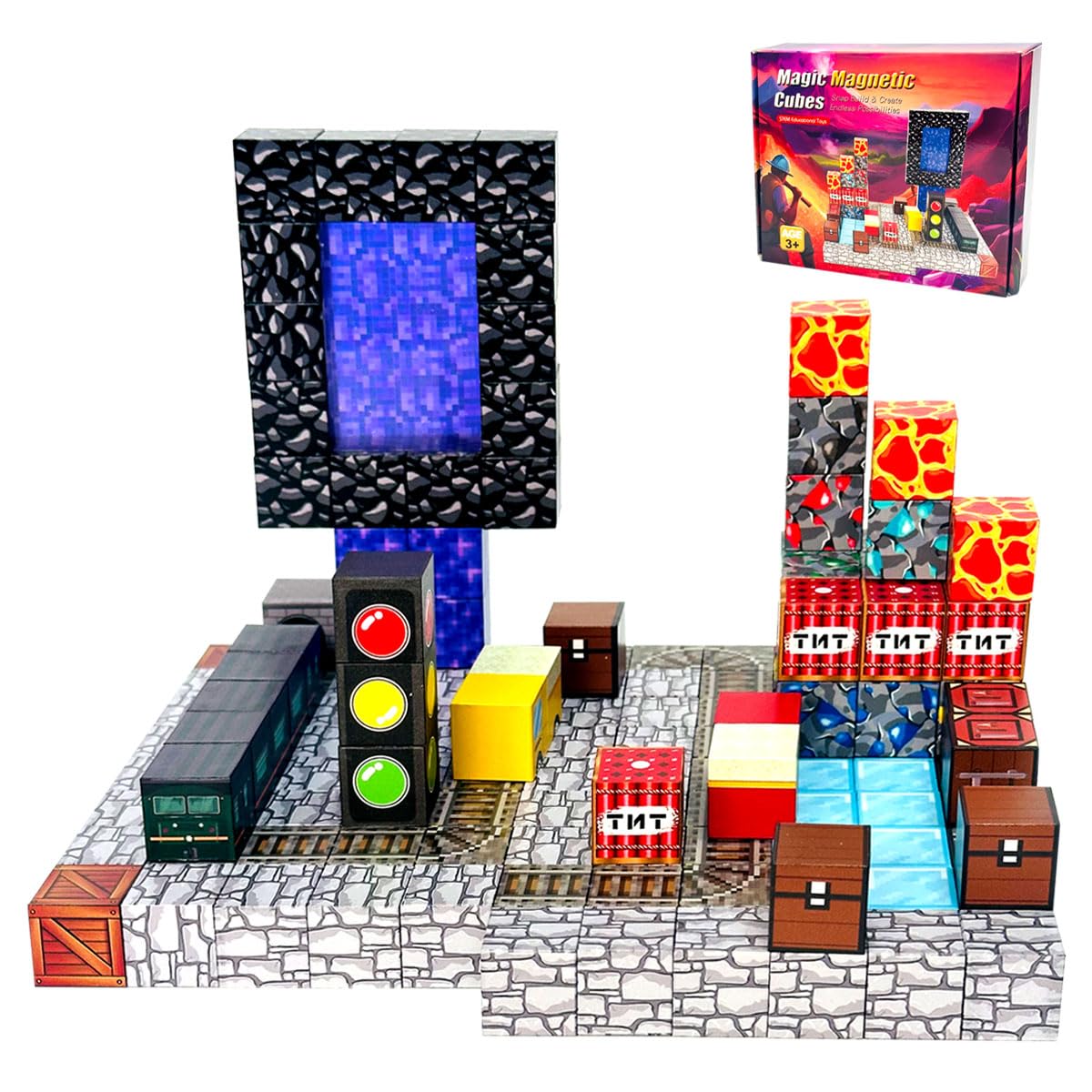 Magnetic Building Blocks, Lava Adventure 150-Piece STEM Construction Kit, Educational Toy for Ages 3-12