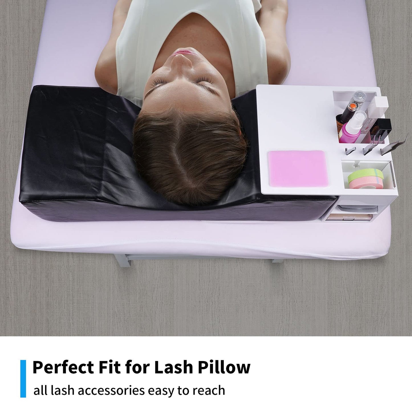 Eyelash Extension Pillow Shelf Stand with Tape Dispenser Cutter, Makeup Tool Display Cabinet Shelves, Tool Organizer for Eyelash Extension Pillow