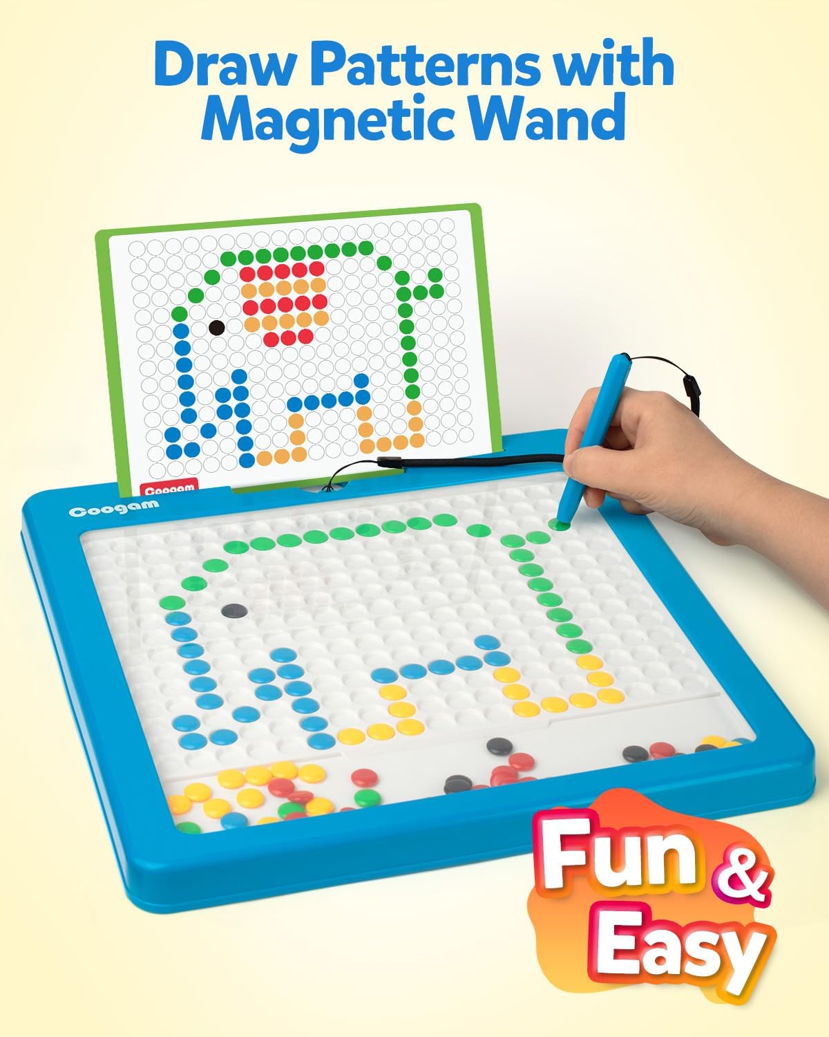 Coogam Magnetic Drawing Board, Large Magnet Doodle Board with Pen and Dot Beads, Color Shape Pattern Art Pad, Montessori Educational Traveling Toy Gift for Kids