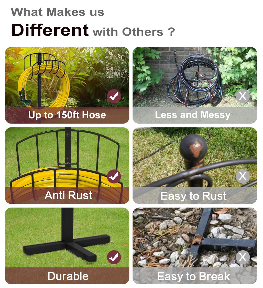 Artigarden Freestanding Garden Hose Holder Hanger, Heavy Duty Metal Water Hose Storage Stand Rack