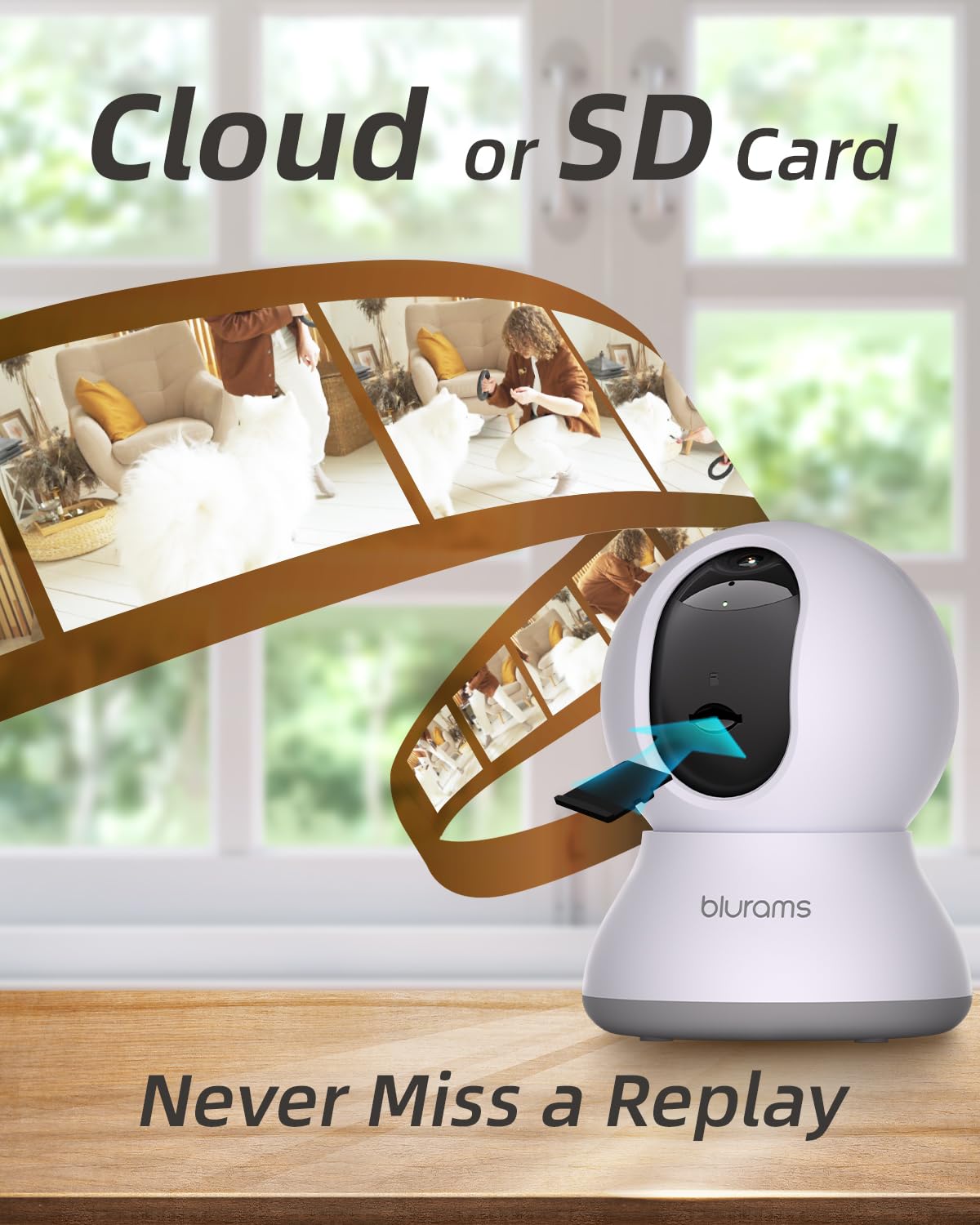 blurams Pet Camera 2K, 360° Indoor Security Camera, Dog Camera with Phone App, PTZ Cameras for Home Security Indoor, 2-Way Audio, Motion Tracking, Color/IR Night Vision, Siren, Cloud&SD (White)