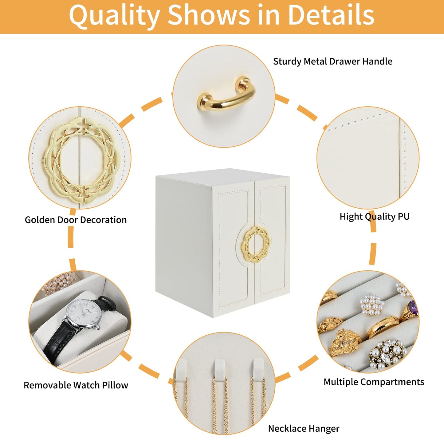 Large Jewelry Box for Women Girls,5-Layer Jewelry Organizer Box,PU Leather Jewelry Display Storage Case,jewellery Holder for Earring Necklace Bracelets Rings Watches(Off White)