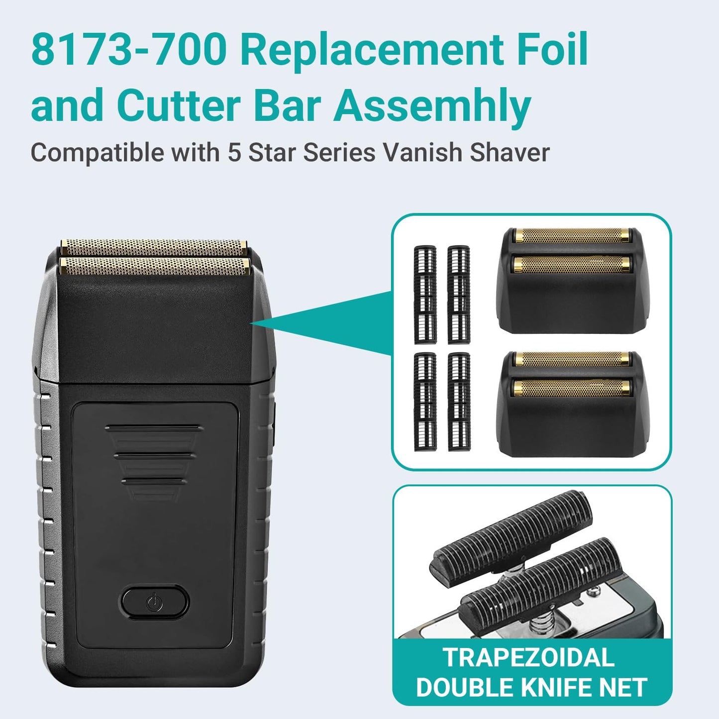 8173-700 Shaver Foil Head Compatible with Wahl 5 Star Series Vanish Shaver, Shaver Foil Head Replacement Cutter Bar, 2 Pack Super Close Shaving Heads, Black