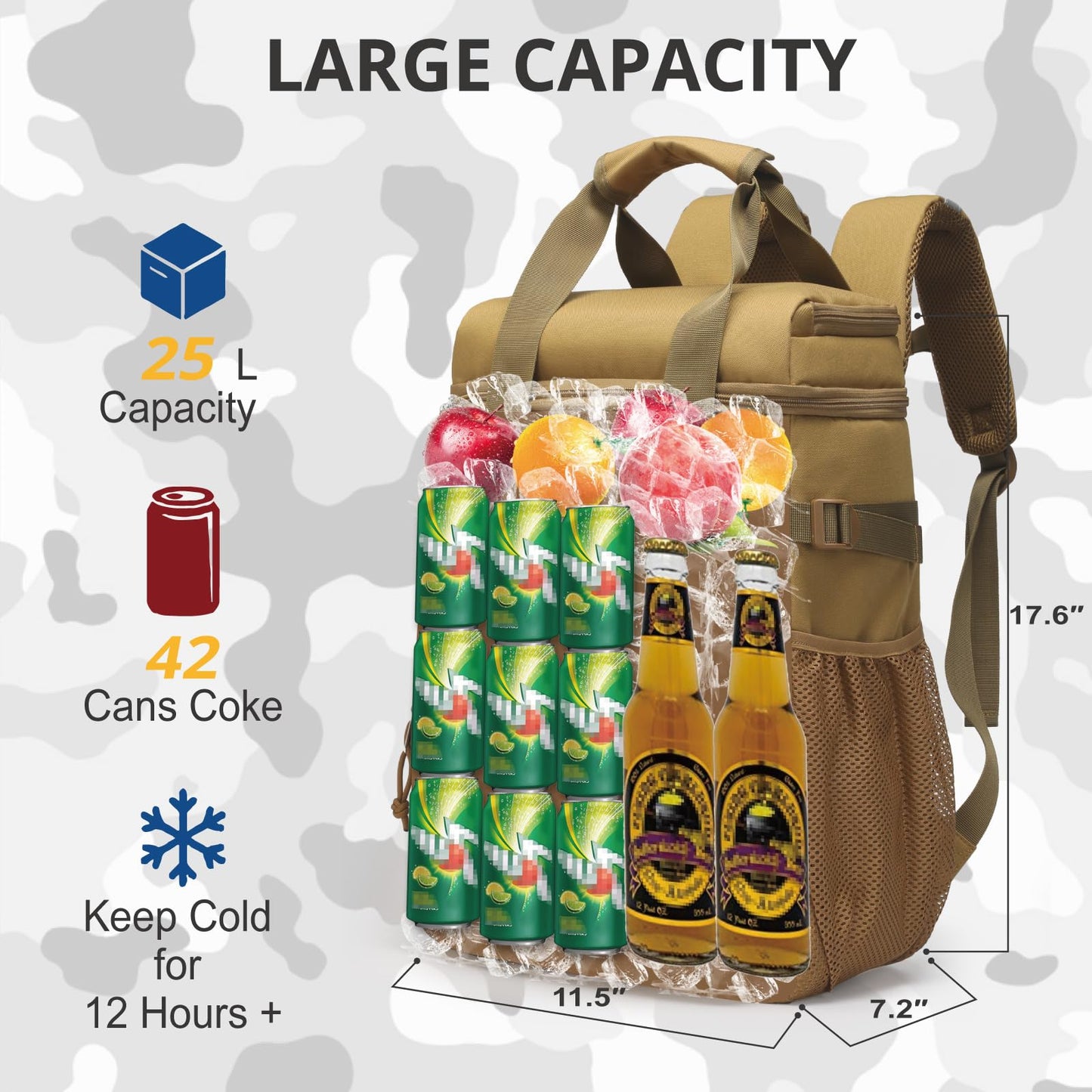 Tactical Backpack Cooler,Lunch Backpack for Men Adults Work with Handle，Soft Cooler Backpack Insulated Waterproof Leak Proof