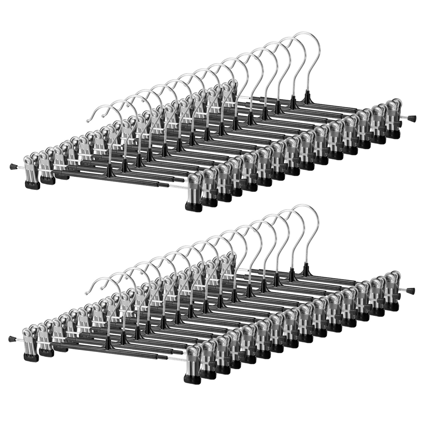 30 Pack Pants Hangers with Clips, 12 Inch Adjustable Skirt Hangers, Space Saving Non-Slip Clip Hangers with 360° Swivel Hook for Jeans, Shorts, Socks, Scarves