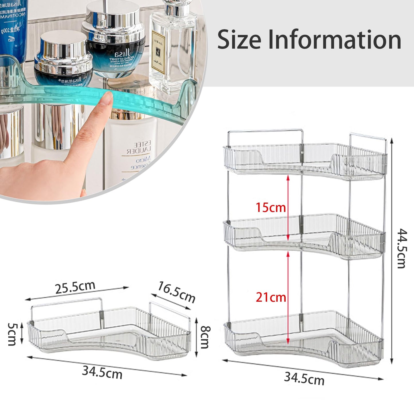 3-Tier Bathroom Organizer Countertop, Makeup Cosmetic Storage Shelf, Countertop Vanity Organizer Tray for Cosmetics, Toiletries, Lotions, Perfumes