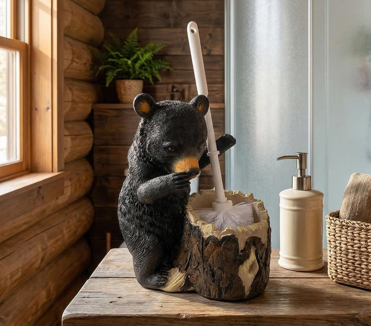 BGBWBFBR Whimsical Black Bear Toilet Brush Holder Set - Unique Cub Shape Decorative Bathroom Cleaning Kit for Cabin Owners, Bear-Themed Home Decor, Cozy Cabin Gifts