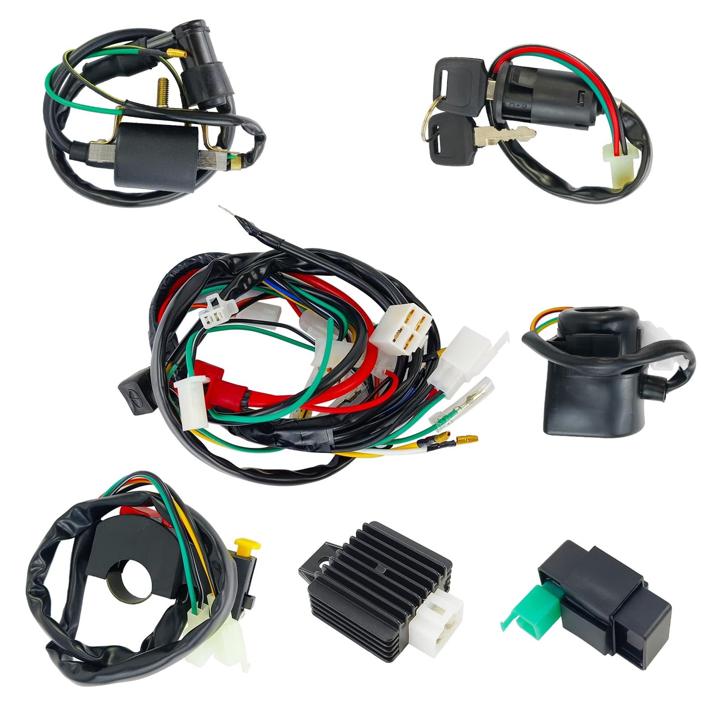 Electric Wiring Harness Kit with CDI Ignition Coil - Compatible with 4-Stroke ATVs (50cc, 110cc, 125cc)