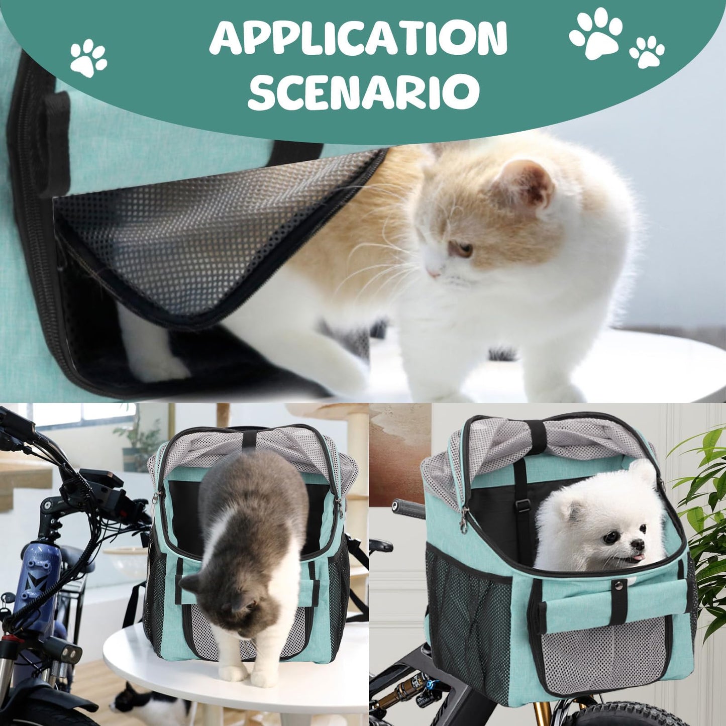 Pet Bicycle Basket, Front Mount Carrier for Small Dogs and Cats, Grey, 37x27x40 cm, 5 kg Capacity (Blue)