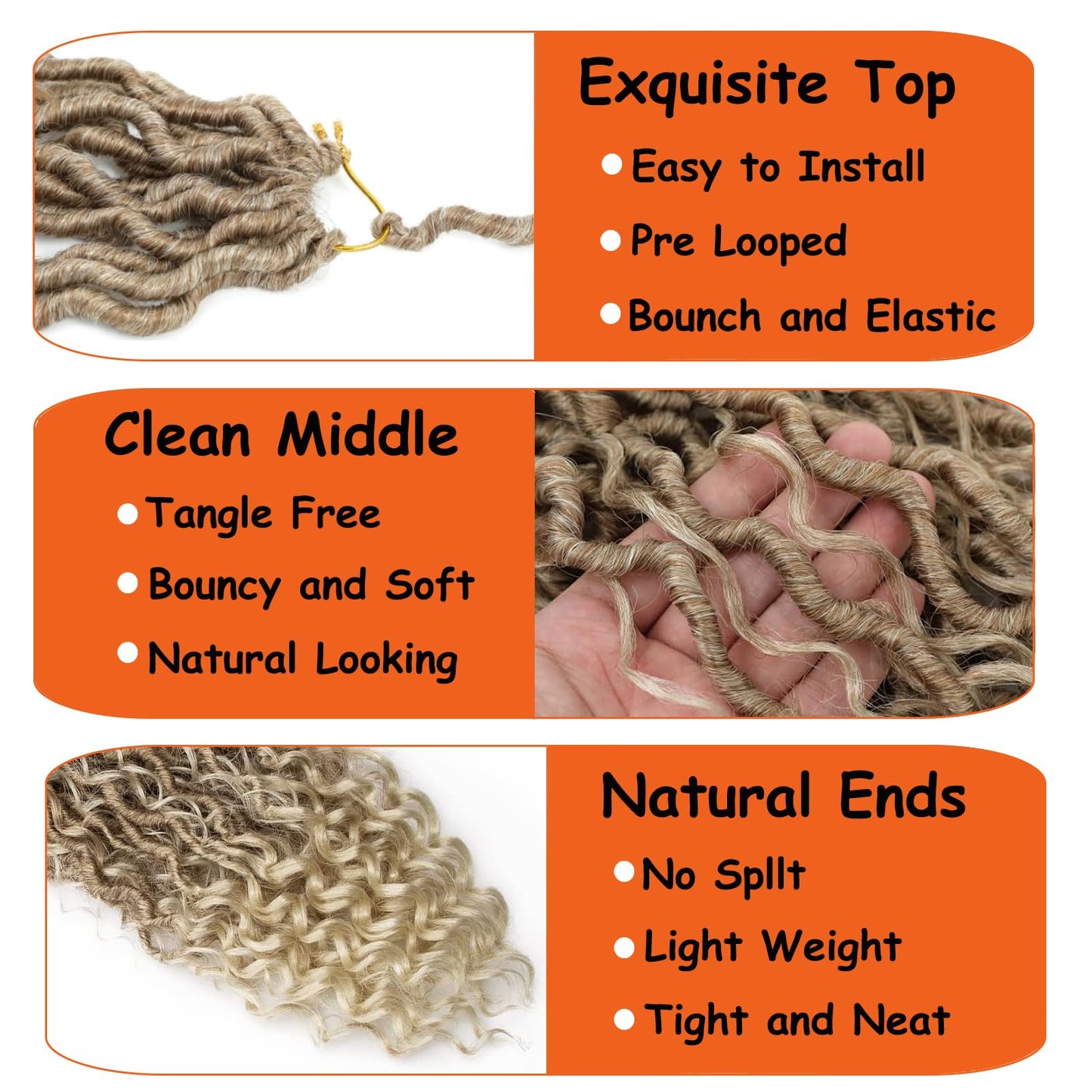 EFFGOCO Goddess Faux Locs Crochet Hair 18 Inch Ombre Blonde 7 Packs Crochet Boho Box Braids with Curls 16 Strands/Pack Prelooped Soft Locs Crochet Braids Hair Extensions (18Inch, T27/613)
