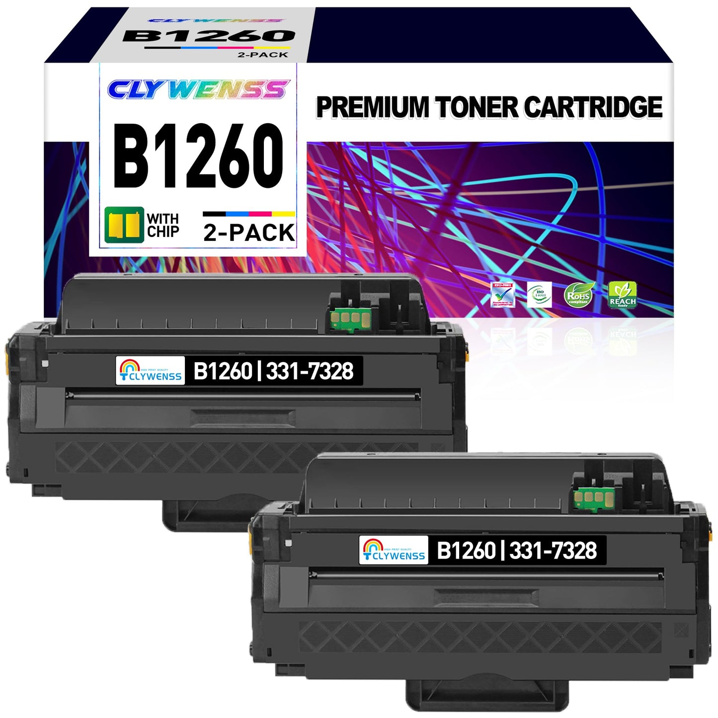 CLYWENSS Compatible Toner Cartridge Replacement for Dell B1260 B1265 331-7328 to Use with Dell B1260dn B1260dnf B1265dn B1265dnf B1265dfw Printer (Black, 2-Pack)
