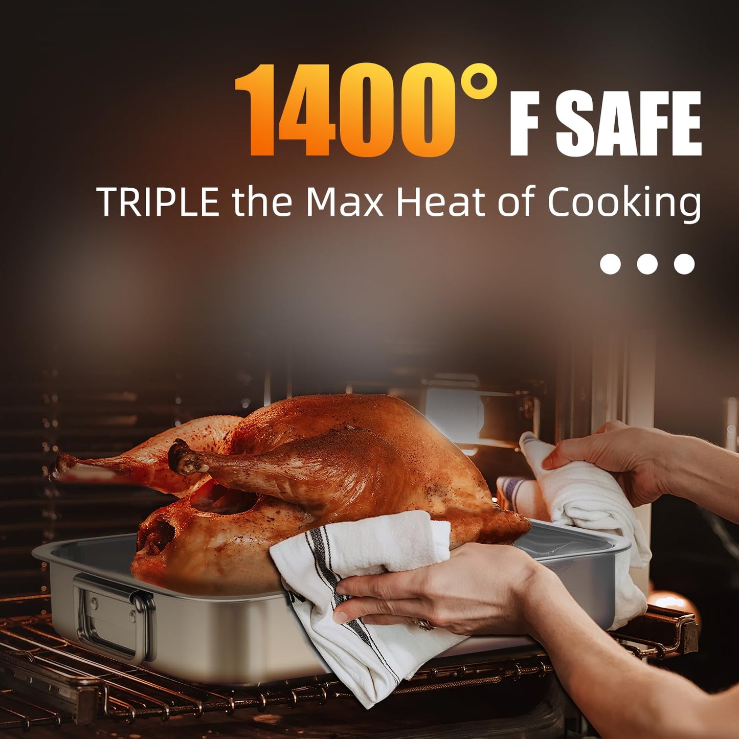 Stainless Steel Roasting Pan High Sided Easy to Clean Induction Roast Tray for Chicken