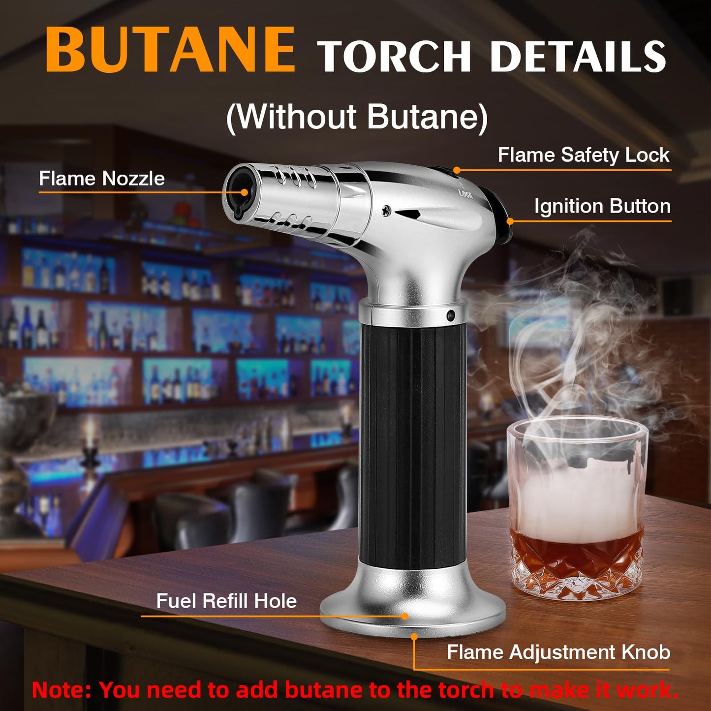 Whiskey Smoker Kit with Torch, 2 Glasses, 6 Flavors Wood Chips, 2 Ice Ball Molds, Cocktail Whisky Old Fashioned Drink Smoker Infuser Kit, Birthday Gifts for Father Men, Dad, Husband(No Butane)