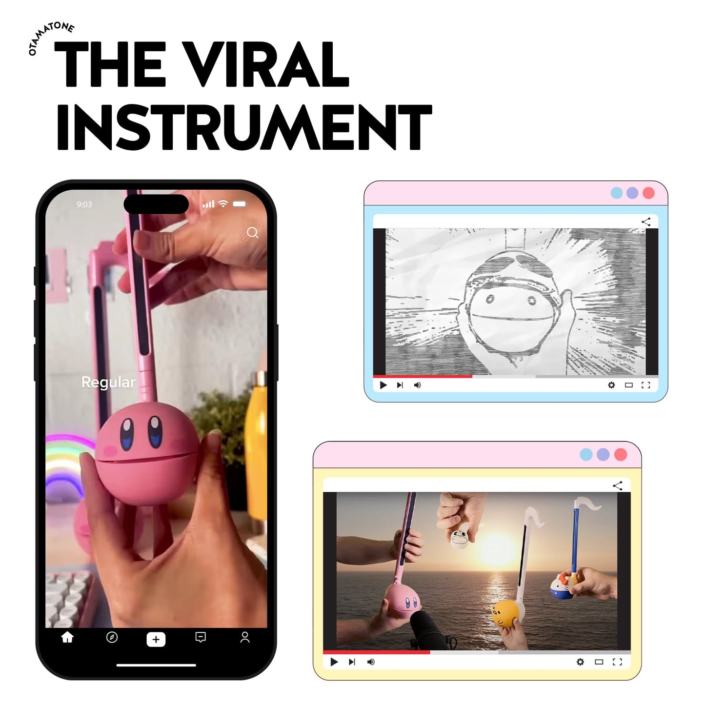 Otamatone Blue [English Manual] Portable Electronic Musical Instrument Synthesizer with Music Practice Sheet Gift for Kids and Adults Beginners