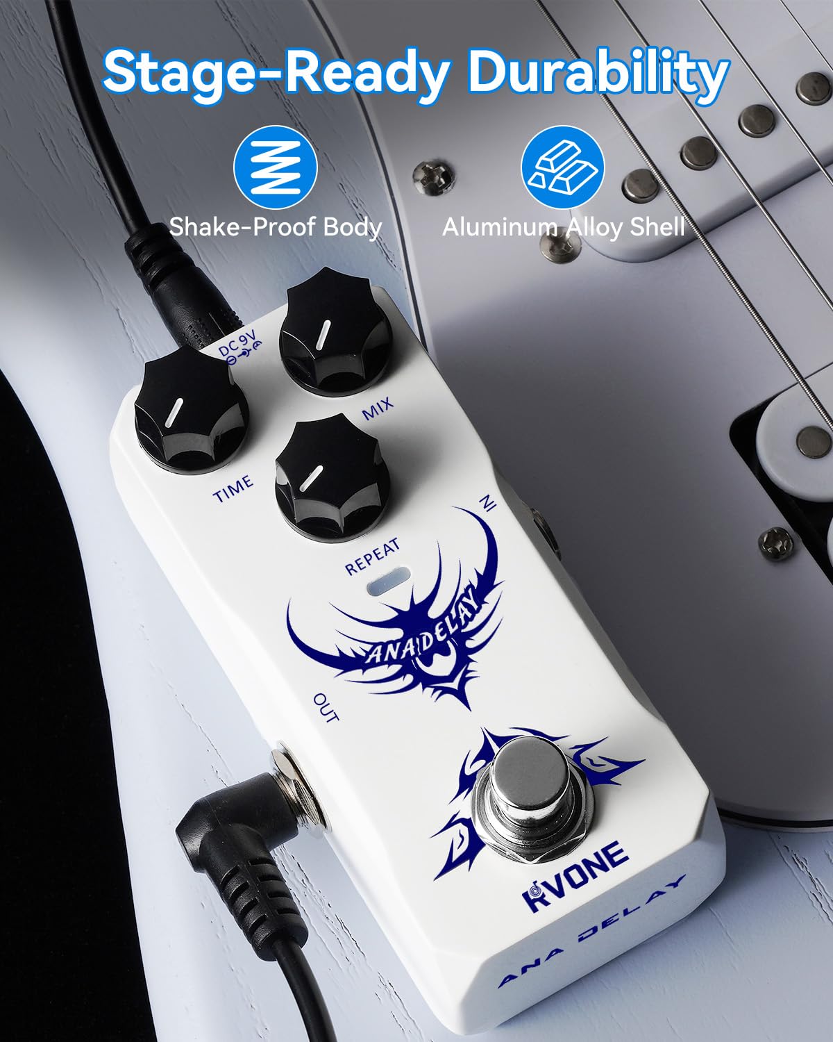 RVONE Analog Delay Guitar Pedal for Electric Guitar, Vintage-Style Guitar Effects Pedal with Warm Echo, Electric Guitar Pedal True Bypass & Durable Aluminum Metal Chassis