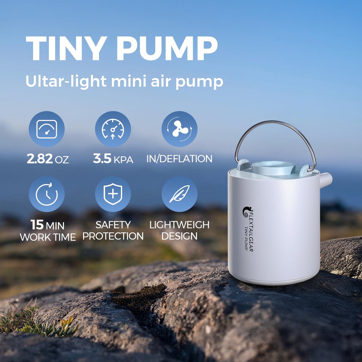FLEXTAILGEAR Tiny Pump Portable Air Pump Ultra-Mini Air Pump with 1300mAh Battery USB Rechargeable to Inflate Deflate for Pool Floats Air Bed Air Mattress Swimming Ring Vacuum Storage Bags (Blue)